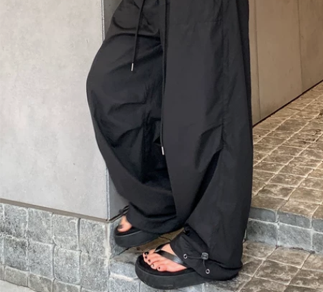 馨帮帮  酷感工装风抽绳腰高腰直筒显瘦休闲...