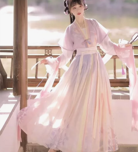 洛苓唐褙子汉服女圆领短衫褶裙原创齐腰,胸围...