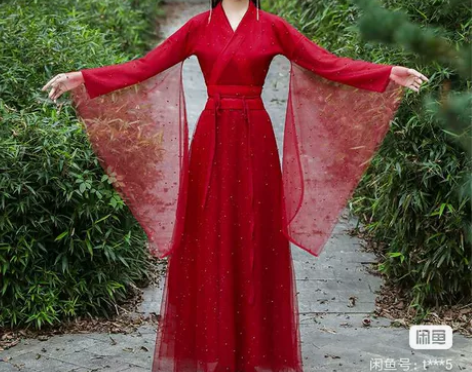 红色汉服女冬季广袖流仙裙中国风冬装改良连衣...