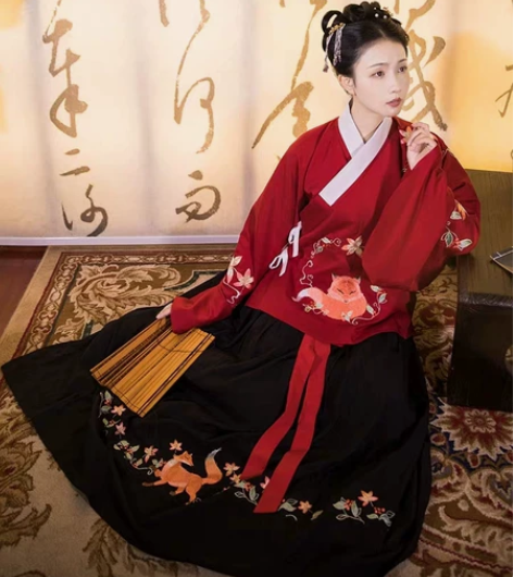 柒邑原创正品灵狐汉服女明制交领袄裙琵琶袖传...