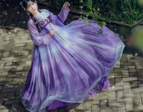 千韵岗原创 辰莲鱼梦 紫色 两片式齐胸襦裙...