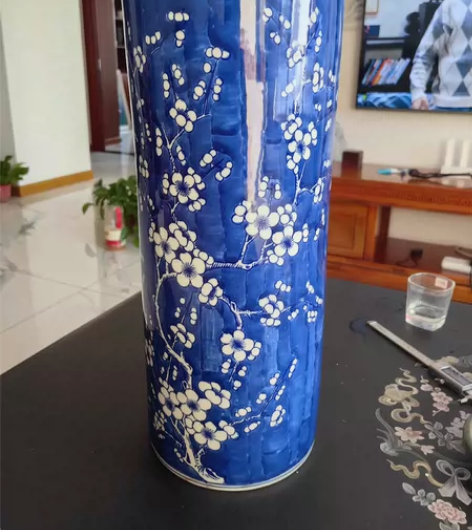 567老厂瓷，青花冰梅纹卷筒，轻工业部陶瓷...