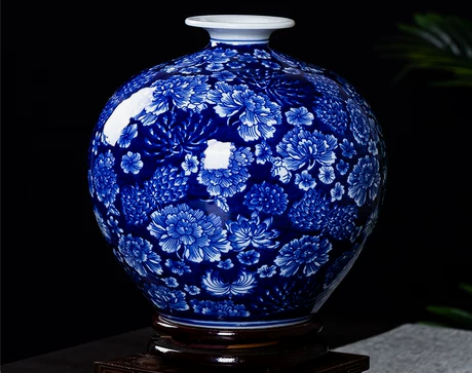 景德镇陶瓷花瓶复古手绘青花瓷中式客厅摆件家...