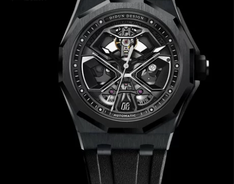 正品迪顿自动机械手表男黑武士精钢圆形时尚潮...