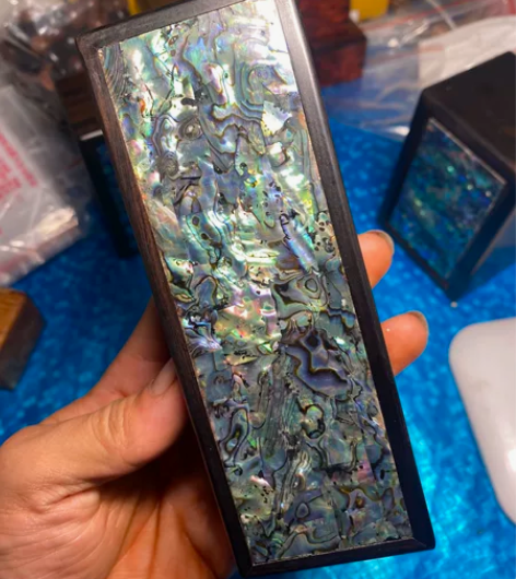 紫光檀镶嵌天然贝壳机关盒文玩镶嵌彩贝壳螺钿...