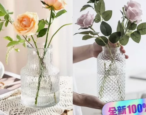 亏本包邮2个大号简约透明玻璃花瓶桌面插花水...