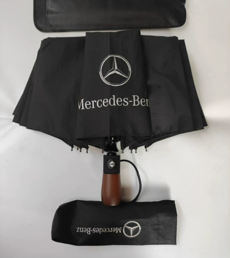 奔驰实木柄10骨全自动折叠伞雨伞带皮套加厚...