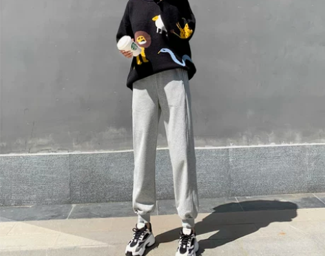 运动裤女宽松束脚2021春秋韩版休闲裤子九...