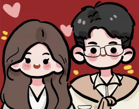 [比心]Q版手绘头像蜡笔风可爱卡通情侣画像...