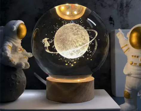 水晶球摆件治愈系星空漫步发光夜灯桌面小办公...