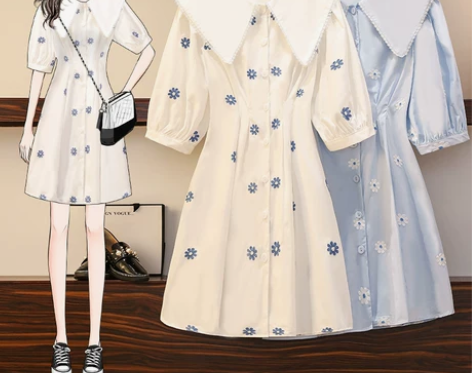 大码女装可盐可甜娃娃领连衣裙胖妹妹遮肚子显...