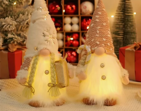 新款圣诞节装饰用品亮片毛绒无脸娃娃带灯发光...