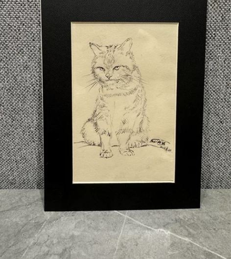 原创写意钢笔绘画作品《摇曳的身姿》画框外观...