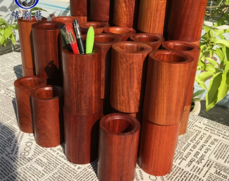 缘创艺缅甸花梨红木 笔筒大果紫檀整木挖空笔...