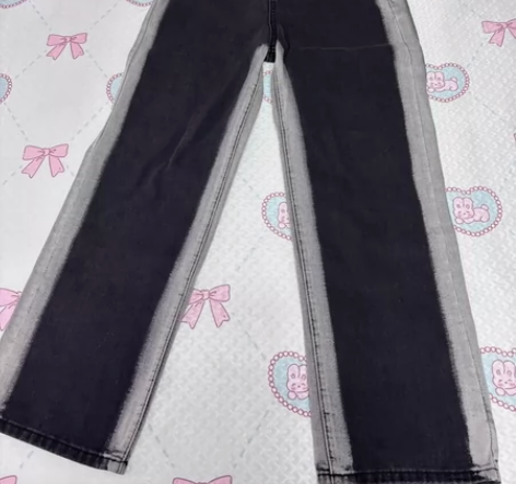 新款大码拼色修容裤直筒牛仔裤女秋冬胖妹妹m...