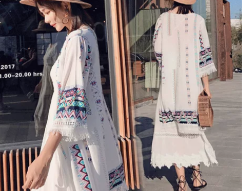 网红度假沙滩防晒衣2022女夏装民族风刺绣...