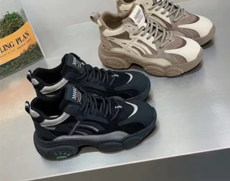真皮厚底加绒高帮老爹鞋女2022秋冬韩版增...