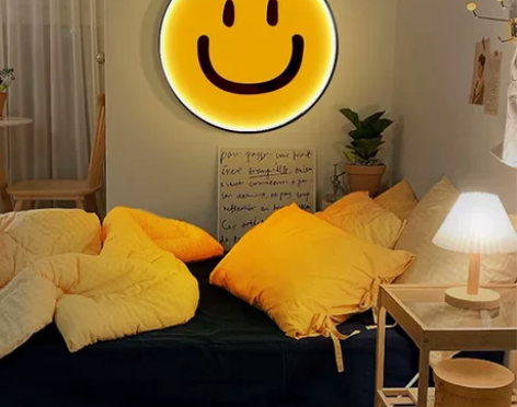笑脸卧室装饰画led灯画北欧ins风圆形玄...