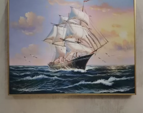 手绘油画连框包邮现代风格工笔厚油一帆风顺海...