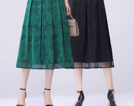 2023新款提花网纱半身裙女夏季中长款a字...