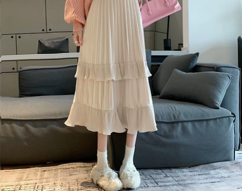 荷叶边丝绒半身裙女秋季 有吊牌