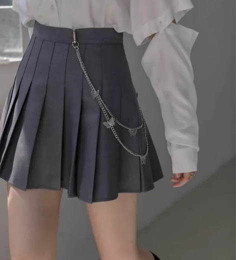 EGGKA灰色百褶半身裙女秋季高腰遮胯显瘦...