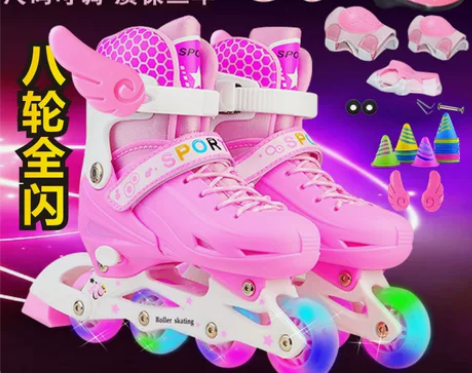 溜冰鞋儿童全套装男女直排轮旱冰鞋轮滑鞋3-...