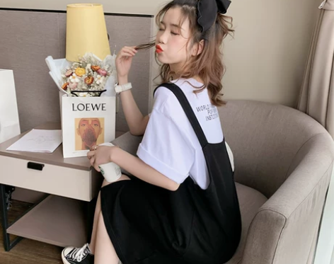 夏装搭配显高职业背带裙套装女士轻熟赫本风两...