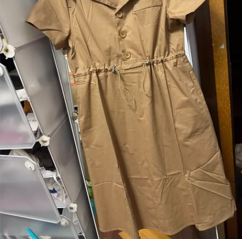 纯棉工装连衣裙 全新！卡其色工装海军风连衣...