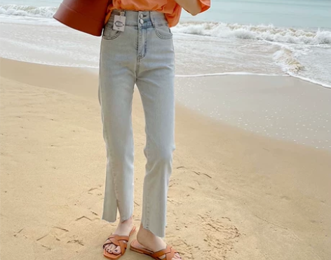 2021夏季微喇叭弹力牛仔裤女大码高腰九分...