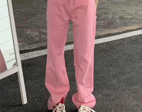 橘子树在哪儿粉色直筒牛仔裤女夏季宽松阔腿裤...