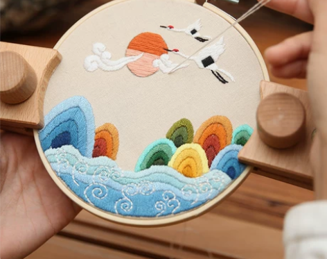 刺绣diy手工制作山水画材料包自绣圆形初学...