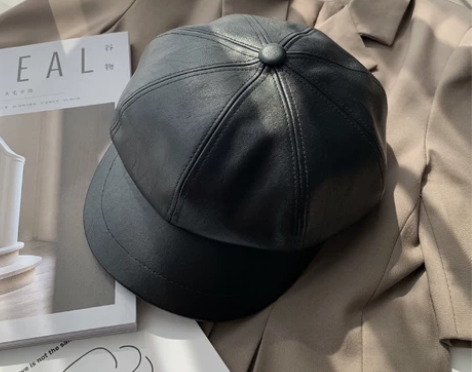 皮质贝雷帽 秋冬英伦八角帽 全新（头围56...