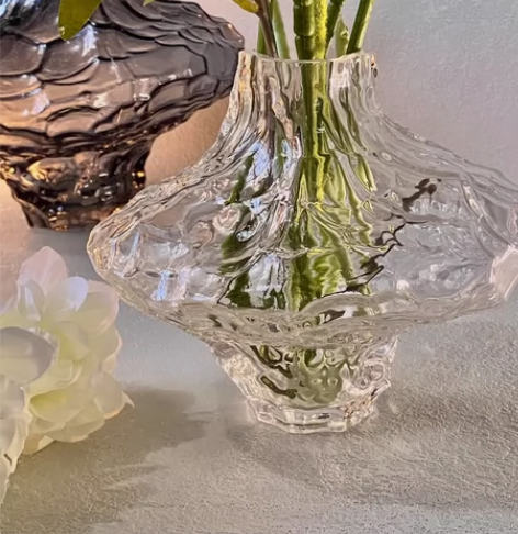 花瓶玻璃大号插花摆件水培透明冰川高级感轻奢...