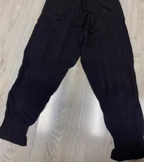 黑色个性针织运动裤性感镂空冰丝针织面料清凉...