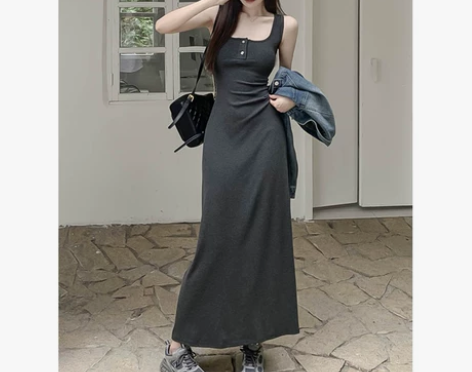 裙夏吊带背心女大码连衣裙高个子方领长裙20...