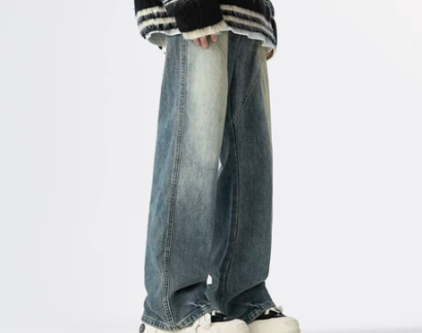 New Jeans秋冬加厚牛仔裤男直筒阔腿...