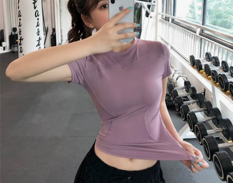 瑜伽上衣女夏季紧身性感健身速干短袖T恤跑步...