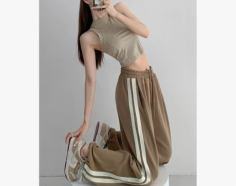 复古经典白边学院风运动裤女春秋宽松休闲松紧...