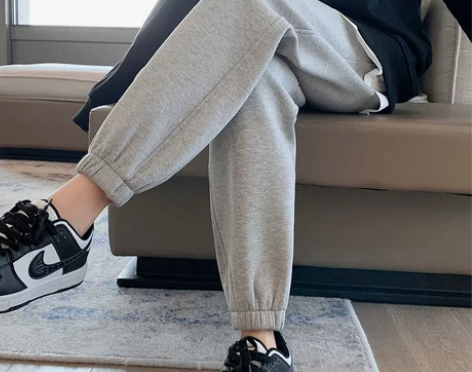 春季新款运动裤女宽松束脚小个子卫裤灰色全棉...