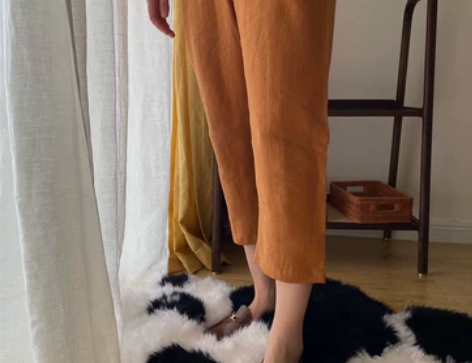 七星 立体裁剪设计感纯亚麻休闲宽松九分裤 ...