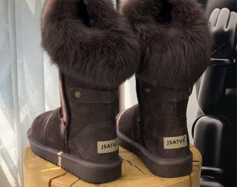 东北真皮内增高雪地靴女高筒2023年新款冬...