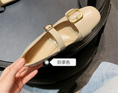 粗跟单鞋女2022新款春季方头一字带高跟鞋...
