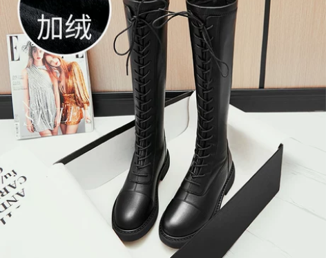 ins潮时尚真皮长筒马丁靴女2020冬新款...