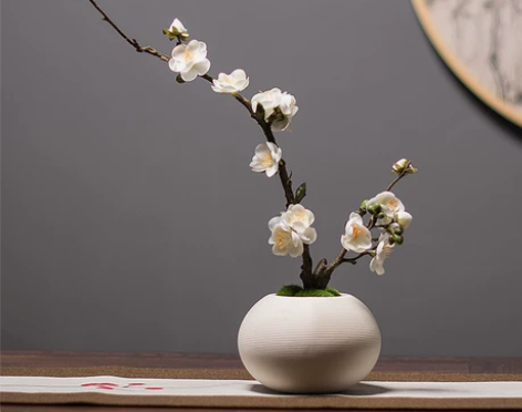 日式禅意白色陶瓷花瓶花艺套装新中式客厅插花...