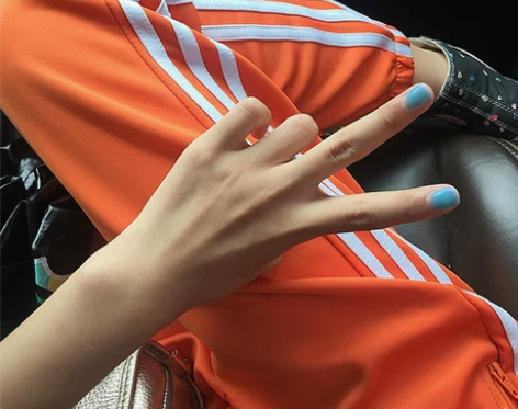 欧美潮牌男女同款复古三条杠紫色弹力小脚休闲...