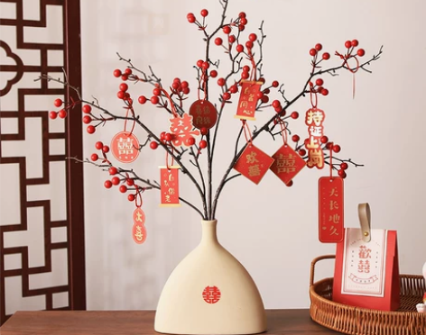 结婚婚房布置订婚宴仪式房间喜庆花束桌面摆件...