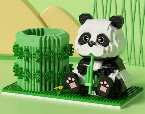 乐高国潮抱竹熊猫笔筒积木系列摆件拼装玩具儿...