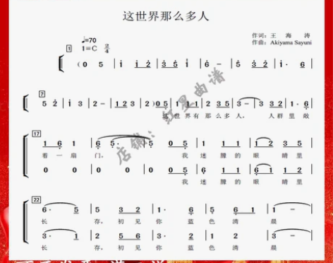 这世界有那么多人 二声部C调合唱简谱+钢琴...