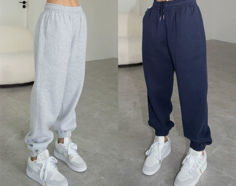 美式运动裤女加绒秋季高腰宽松休闲阔腿浅灰色...